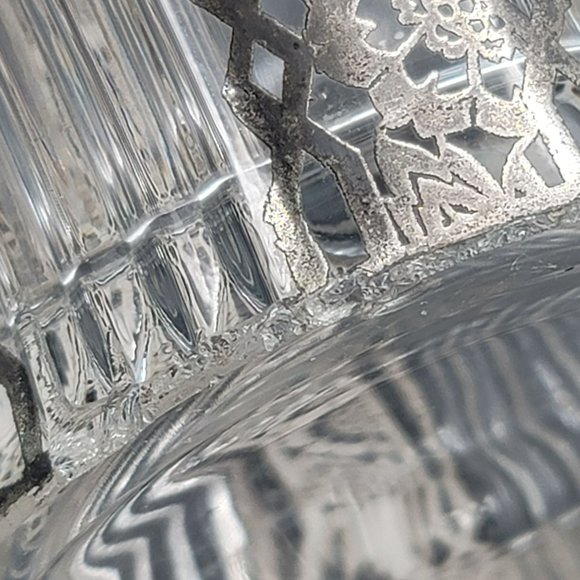 Silver Accented Fluted Glass Vase Vintage Hollywood Deco Style PR311 - Picture 11 of 13